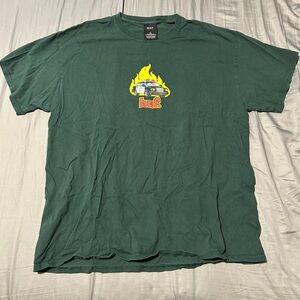 HUF Dark Green Tee with Yellow Flame Car Graphic